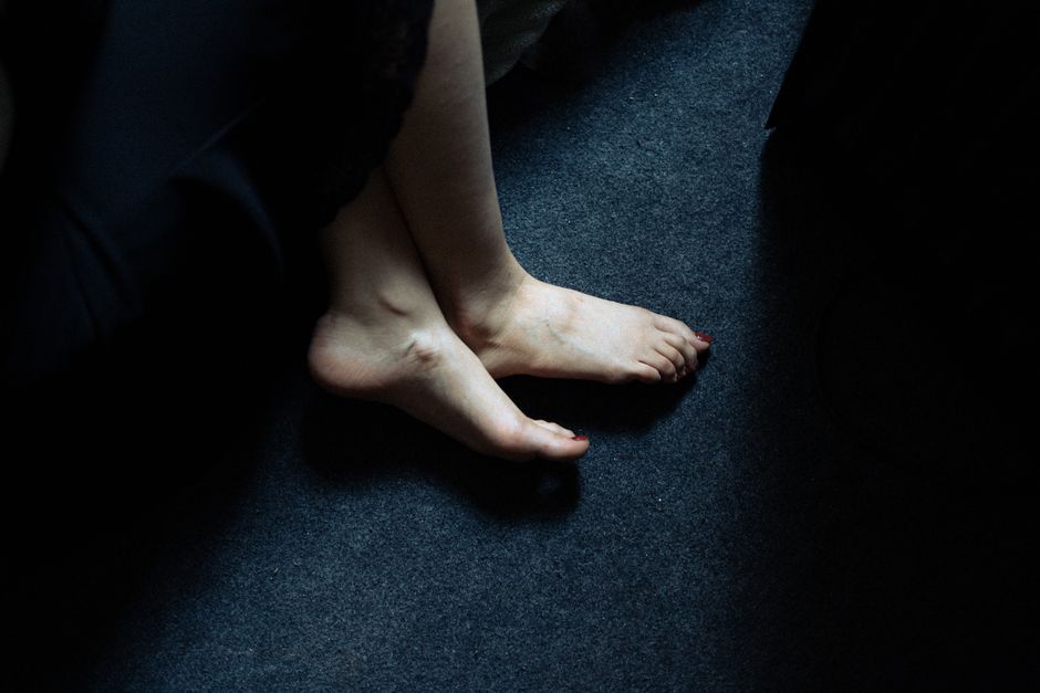 Bare feet walking on a freshly cleaned, soft carpet